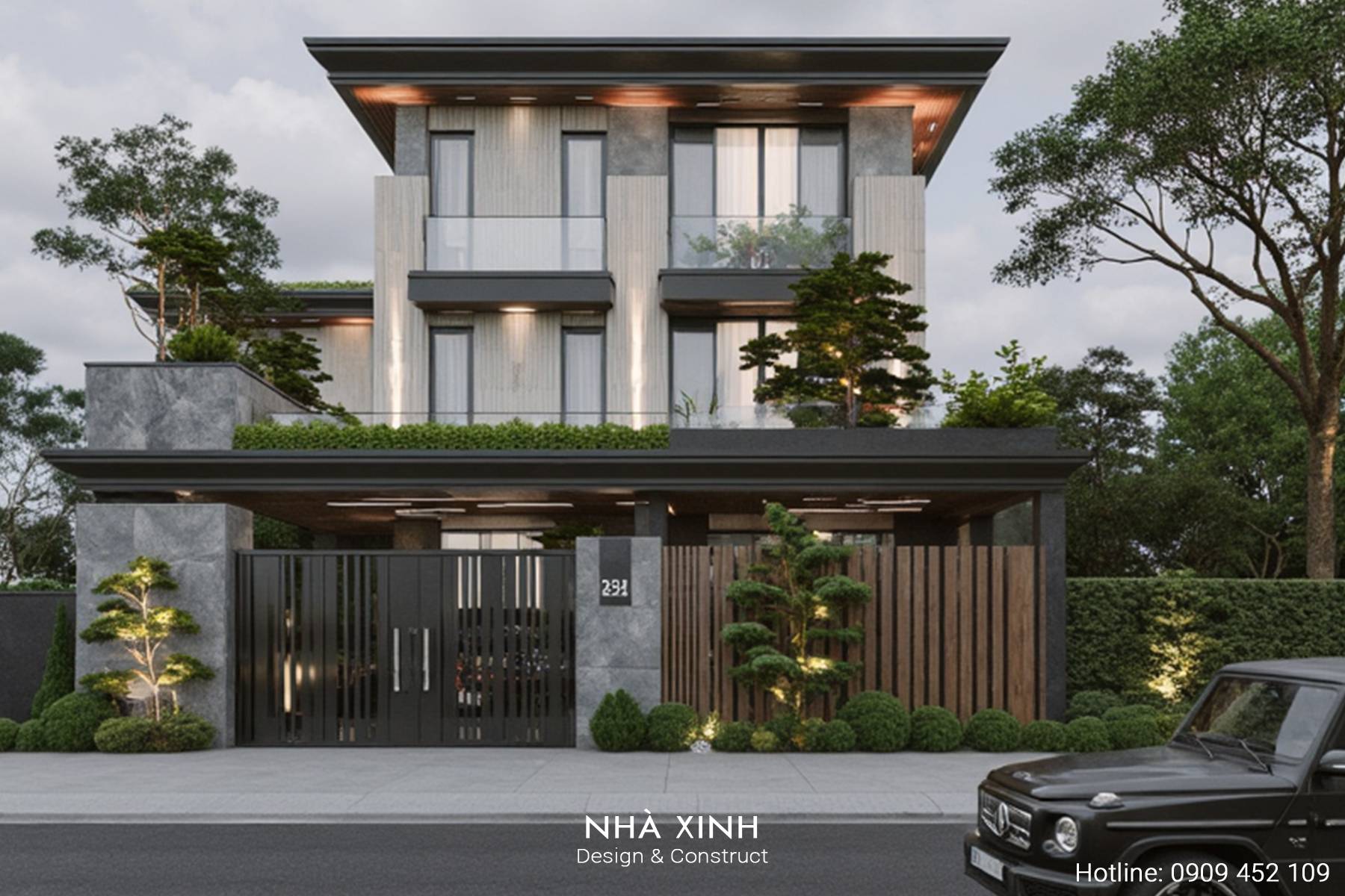 Kiến trúc biệt thự ưu tiên sử dụng với gam màu trung tính hài hòa