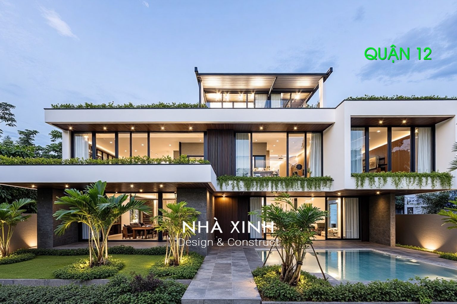 thiết kế biệt thự 2 tầng đẹp: hình khối – vật liệu – ánh sáng