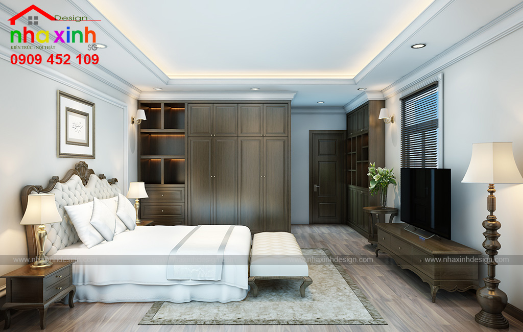 Mẫu thiết kế nội thất phong ngủ master với gam màu sang trọng và thanh lịch