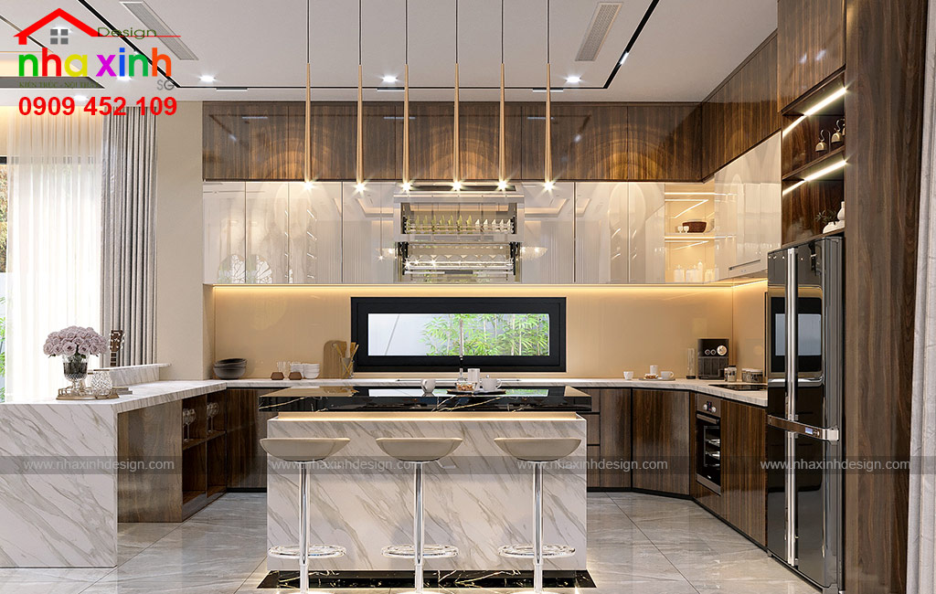 Một cách thiết kế tạo nên sức hút hoàn hảo cho không gian bếp của mẫu thiết kế biệt thự hiện đại đẹp