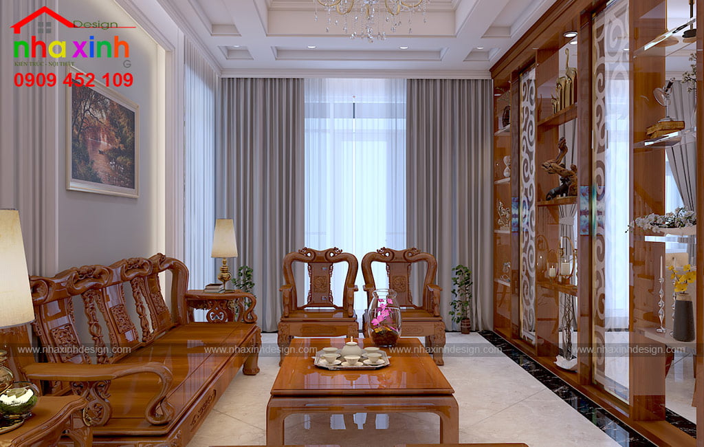 Nội thất không gian phòng khách đẳng cấp với nội thất gỗ