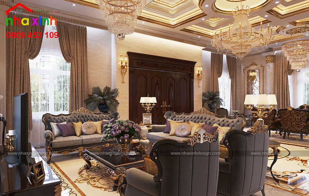 Nội thất phòng khách được thiết kế thông thoáng và rộng rãi