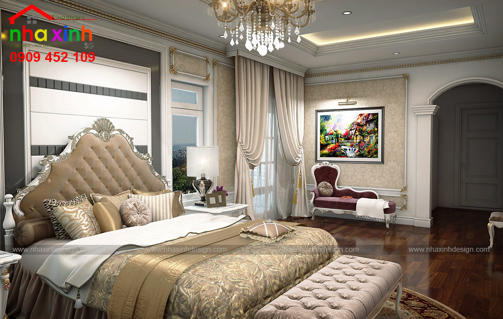 Phòng ngủ master được thiết kế hài hòa về màu sắc & đường nét kiến trúc