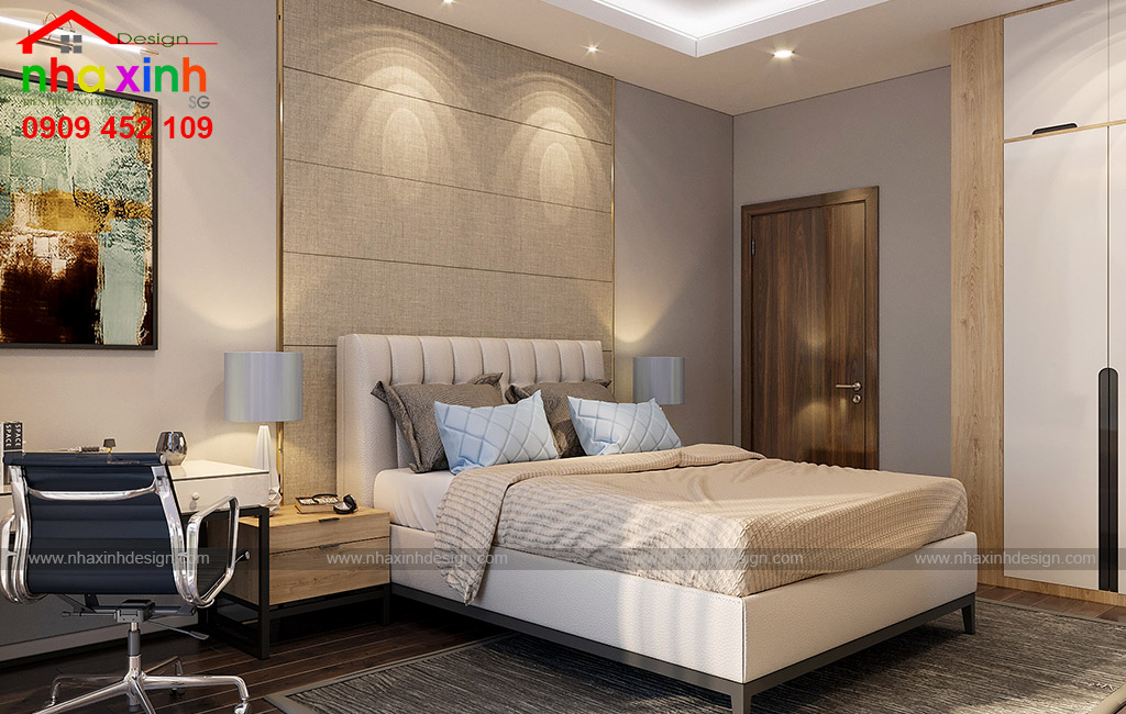 Cách thiết kế thể hiện được tính thẩm mỹ không gian căn phòng ngủ phụ thứ 1 của mẫu biệt thự hiện đại đẹp