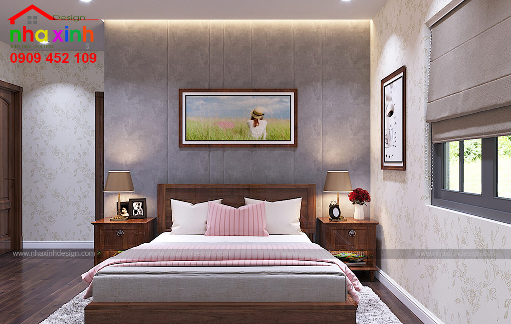 Phòng ngủ sử dụng hệ ánh sáng với tone màu vàng nhẹ tạo không gian ấm áp