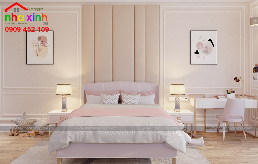 Phòng ngủ được thiết kế đơn giản, sang trọng và trẻ trung