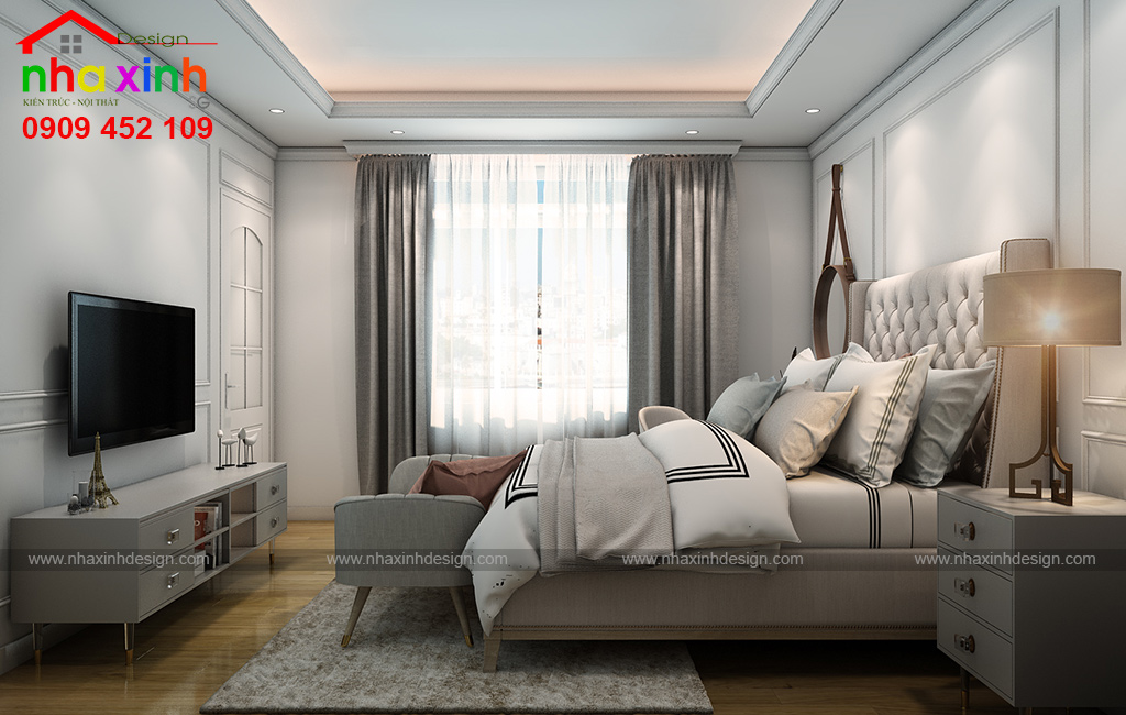 Những đường nét thiết kế tạo nên sự tinh tế cho căn phòng ngủ con gái của biệt thự hiện đại đẹp dạng phố