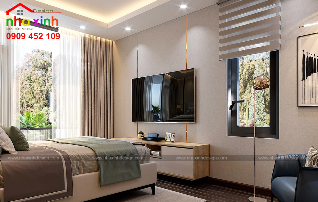 Không gian căn phòng ngủ con trai lớn biệt thự hiện đại đẹp với nét trung tính nhẹ nhàng