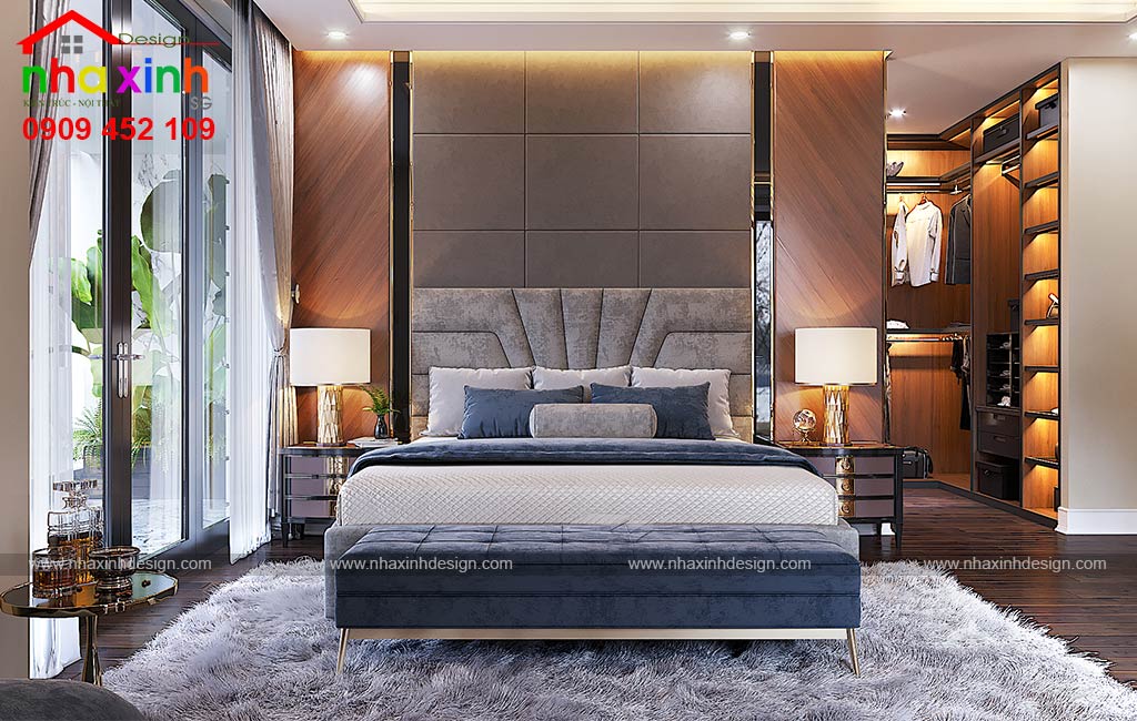 Một mẫu nội thất phòng ngủ master thứ 2 của dự án biệt thự hiện đại 4 tầng tiện nghi
