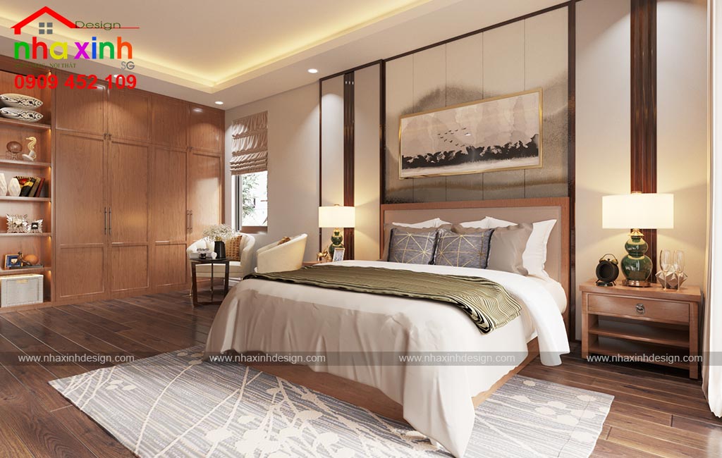 Thiết kế nội thất phòng ngủ cho ông bà trong mẫu biệt thự hiện đại đẹp nhà chị Linh