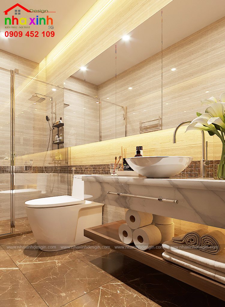 Phòng wc sang trọng tô thêm nét đẹp cho mẫu biệt thự 2 tầng đẹp phong cách tối giản