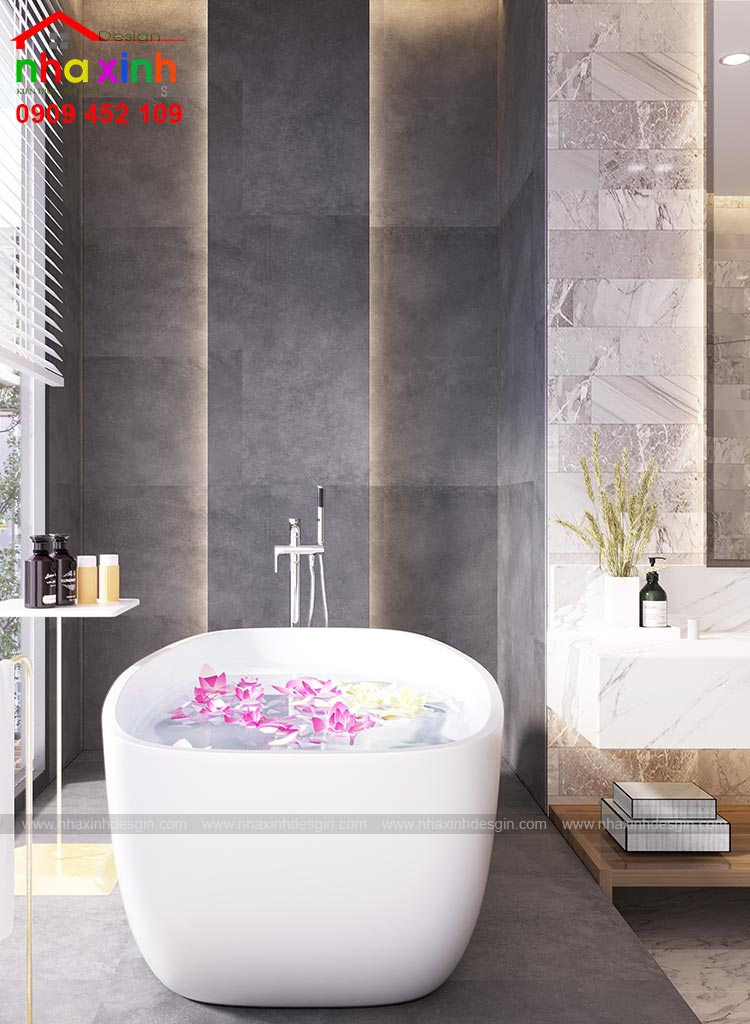 Cách thiết kế bồn tắm trong mẫu biệt thự phố 3 tầng hiện đại vừa đẹp vừa lãng mạn