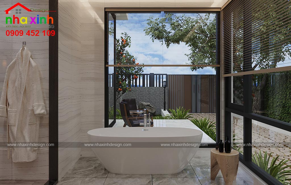 Thiết kế không gian mở cho phòng tắm của mẫu biệt thự hiện đại 