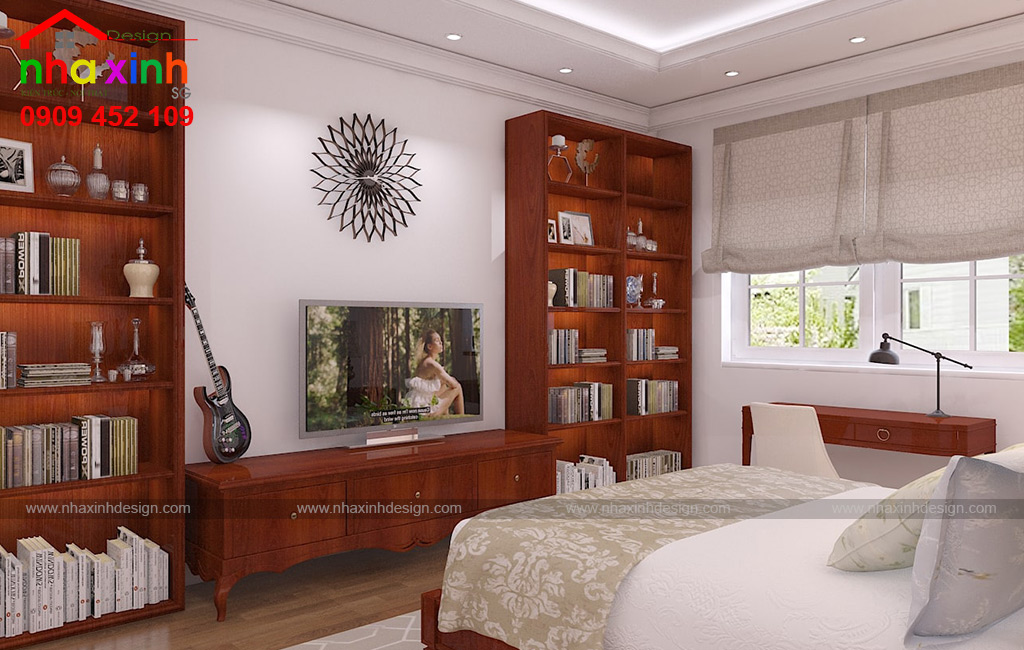 Nội thất phòng ngủ được thiết kế cạnh khung của giúp lấy sáng hiệu quả