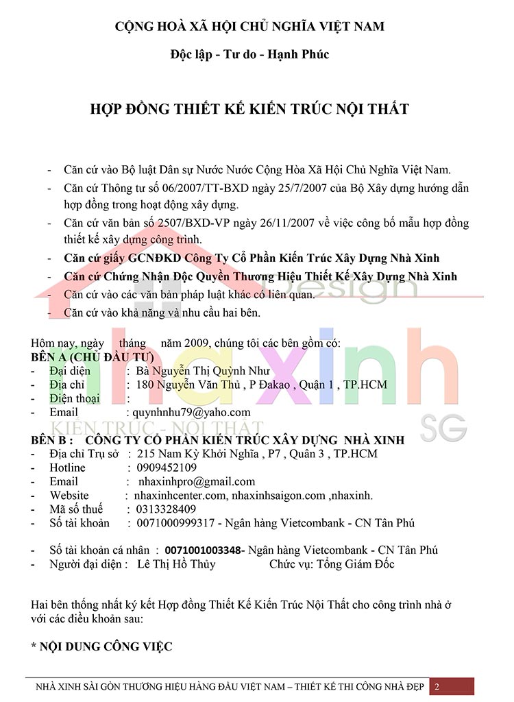 Mẫu Hợp Đồng Thi Công Phần Thô 2 Hợp đồng thi công biệt thự nhà đẹp trang 2