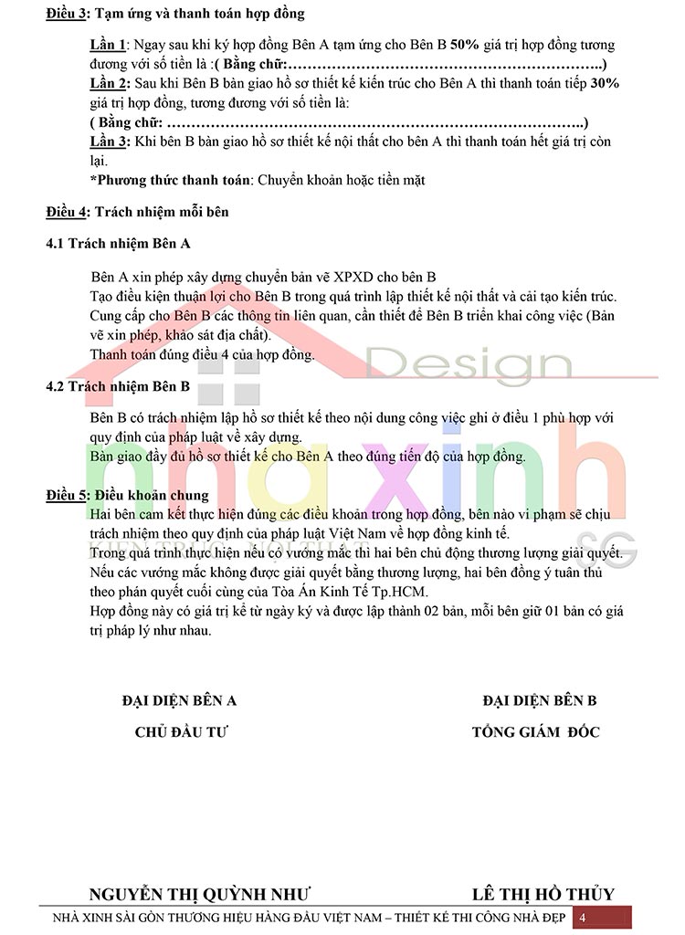 Mẫu Hợp Đồng Thi Công Phần Thô 4 Hợp đồng thi công biệt thự nhà đẹp trang 4