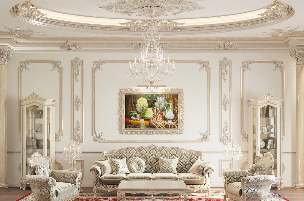 Phòng khách cổ điển thu hút với thảm trải sàn view01