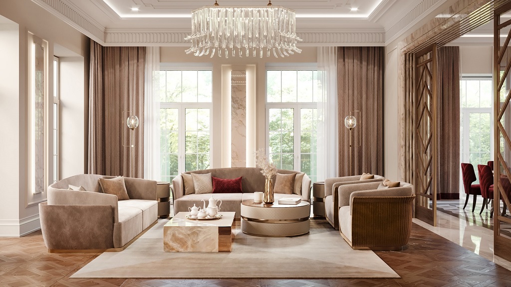 Không gian phòng khách được thiết kế với gam màu trầm ấm , thông thoáng