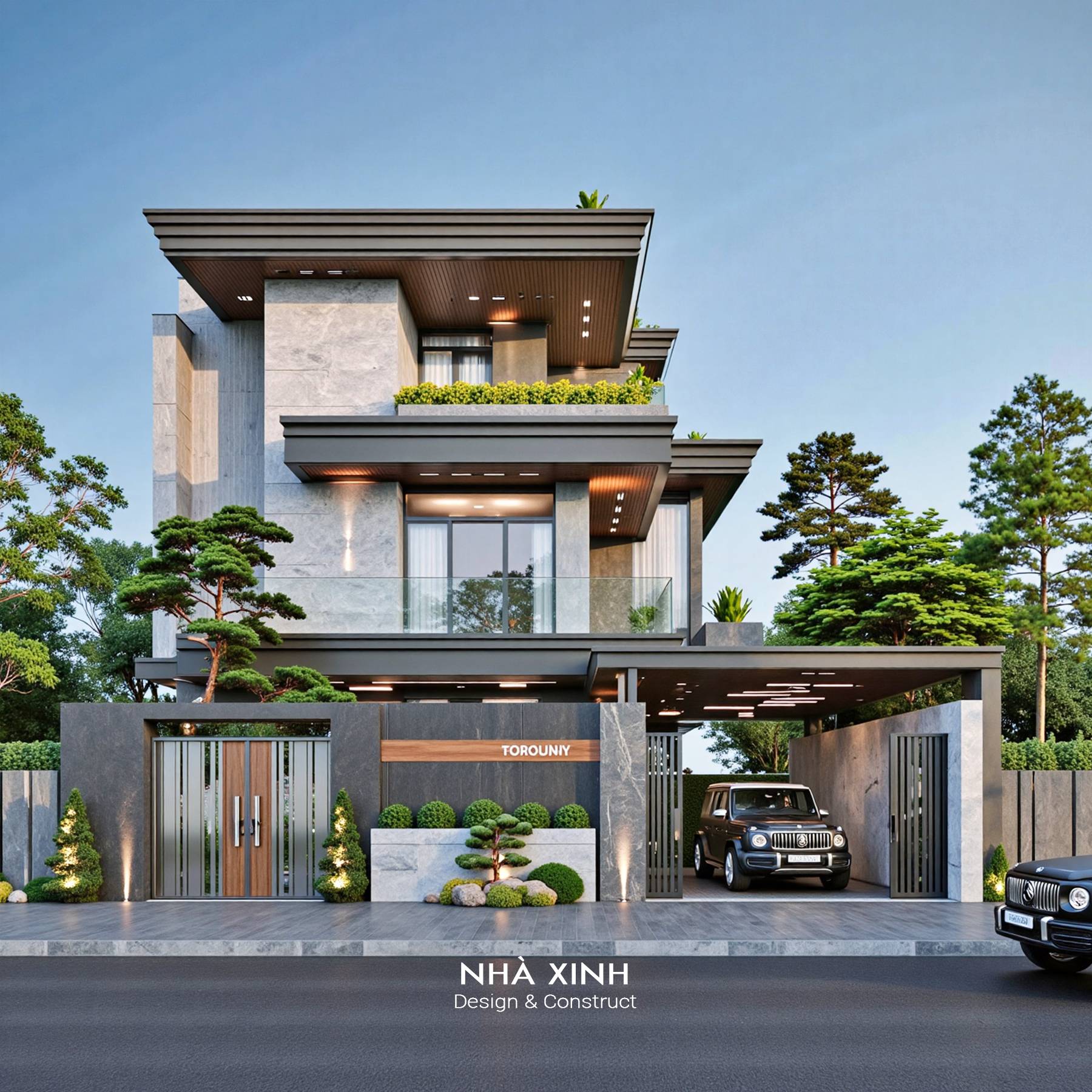 Mẫu biệt thự phố sử dụng màu sắc trung tính tạo điểm nhấn bằng thiết kế độc đáo