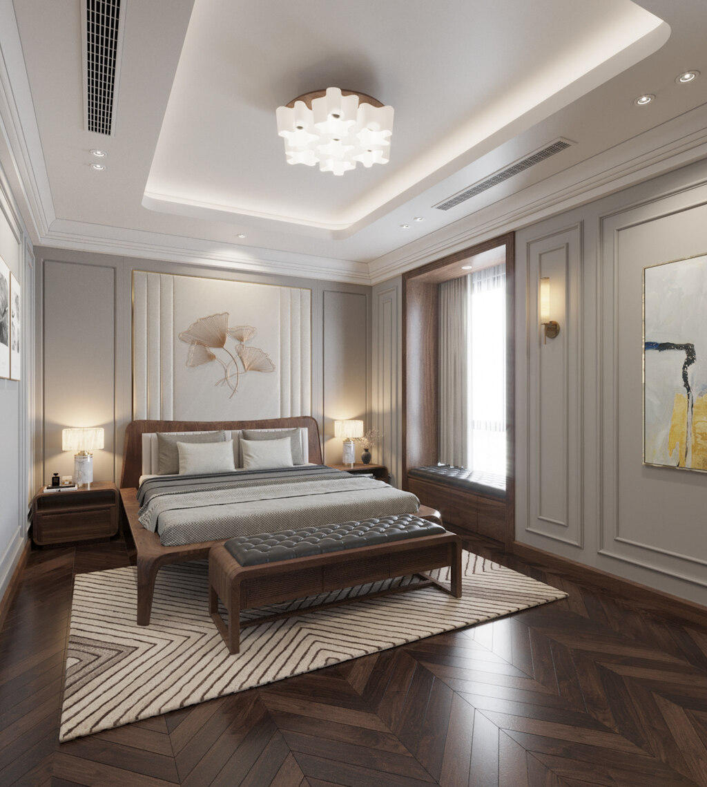 Thiết kế nội thất phòng ngủ master với gam màu trung tính nhẹ nhàng & thanh lịch