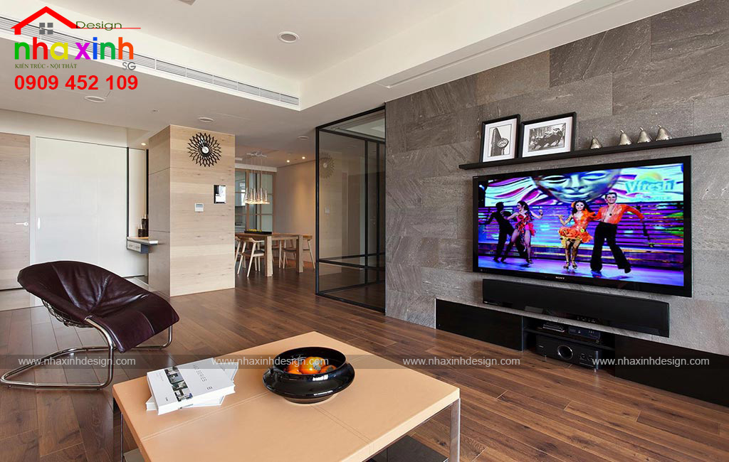 Không gian phòng khách với nội thất căn hộ với thiết kế tối giản làm nên nét đặc trưng cho căn hộ