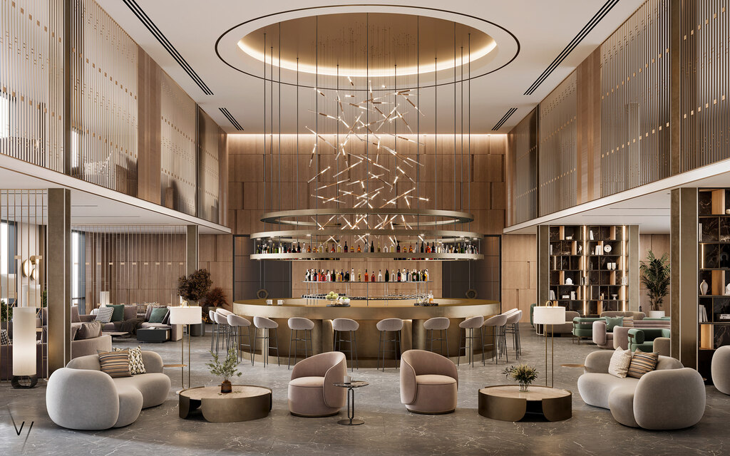 Điểm Qua Ý Tưởng Thiết Kế Nội Thất Khách Sạn Tiêu Chuẩn 5 Sao Cao Cấp 5 Khu vực quầy bar nội thất khách sạn rộng lớn 1