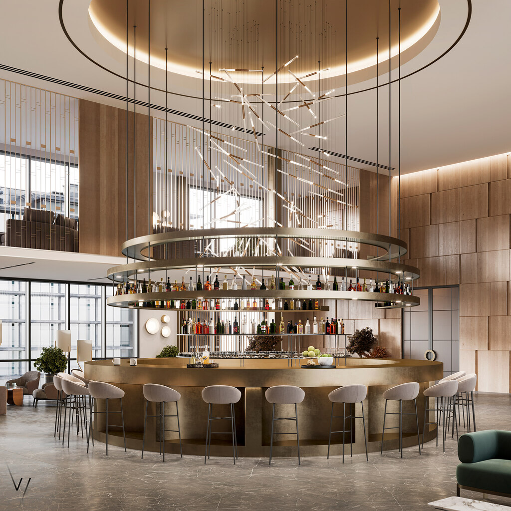 Điểm Qua Ý Tưởng Thiết Kế Nội Thất Khách Sạn Tiêu Chuẩn 5 Sao Cao Cấp 6 Khu vực quầy bar nội thất khách sạn rộng lớn 2