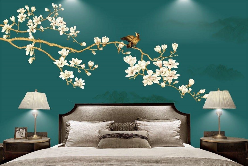 Cảnh hoa nổi bật trang trí tranh dán tường cho phòng ngủ 