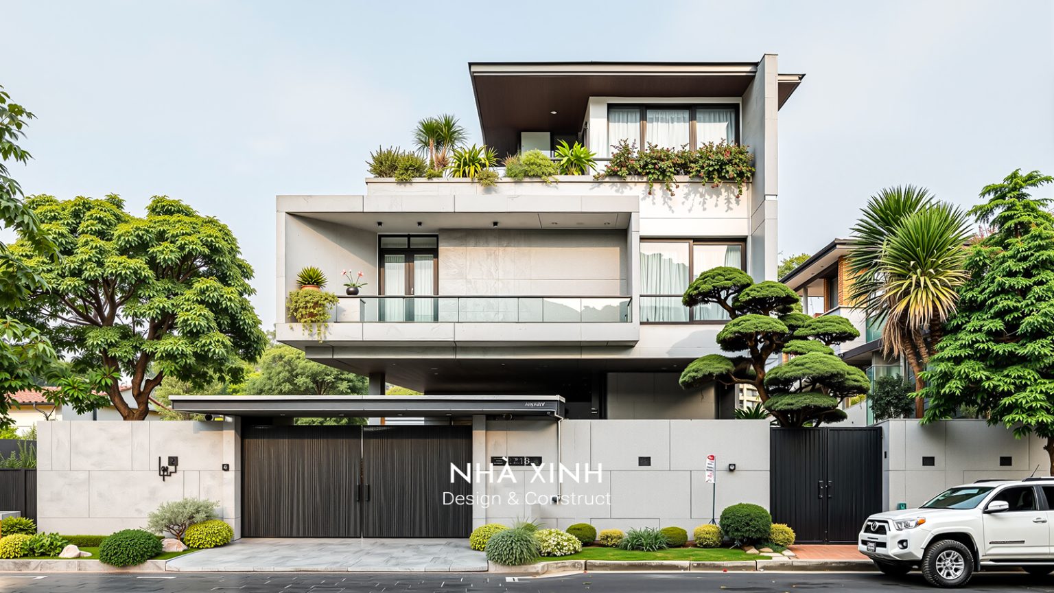 Biệt thự đẹp Sài Gòn lô góc 2 mặt tiền – tổ chức nhịp cửa và phào mạch lạc (Mẫu 20)