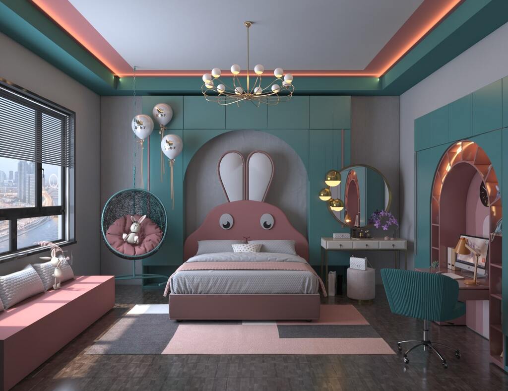 Phòng ngủ cho bé gái màu xanh siêu dễ thương