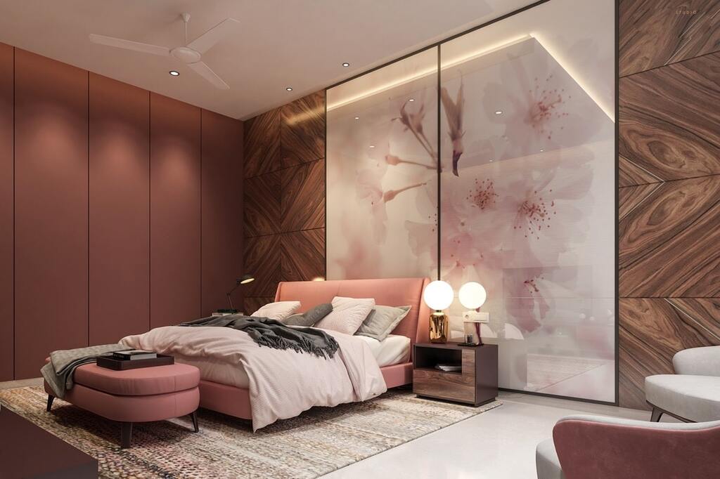 Trang trí phòng ngủ tân cổ điển màu hồng đậm