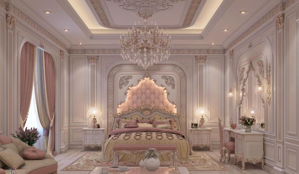 Trang trí phòng ngủ tân cổ điển màu hồng Pastel