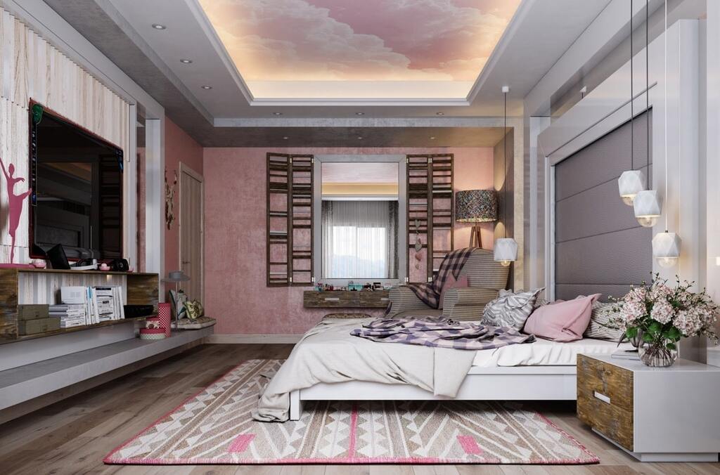 Phòng ngủ sử dụng decal dán tường màu hồng