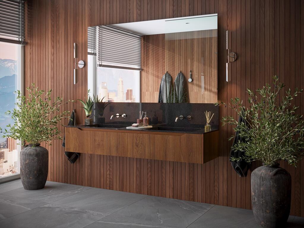 Nội thất gỗ tự nhiên phòng tắm biệt thự cổ kính 