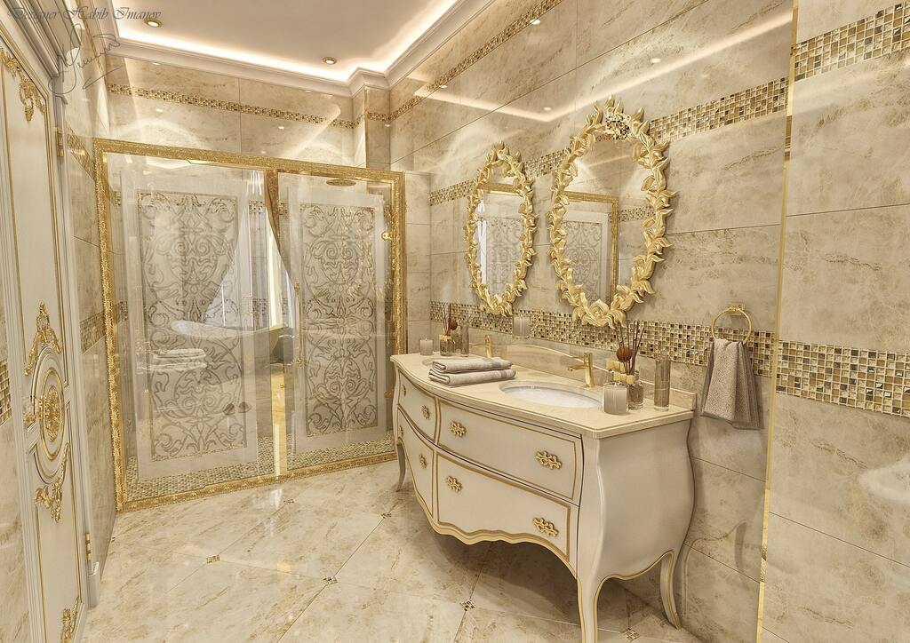 Nội thất phòng tắm biệt thự cổ điển mạ vàng