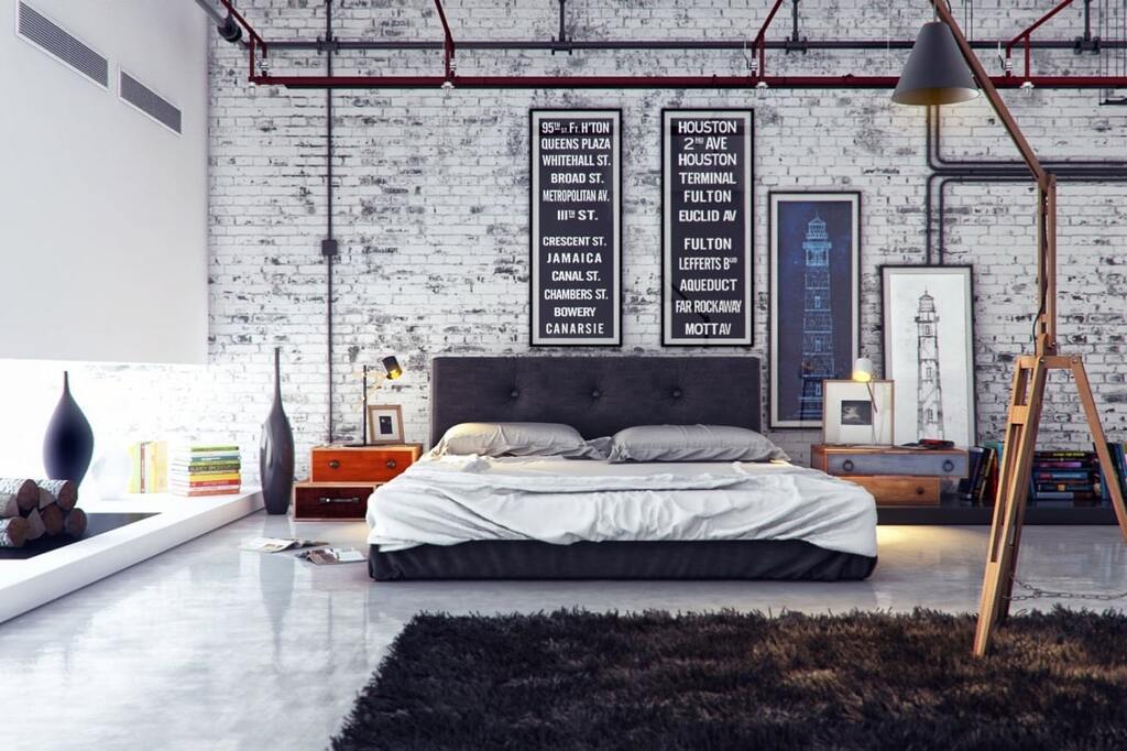Mẫu phòng ngủ đơn giản nhà phố phong cách công nghiệp