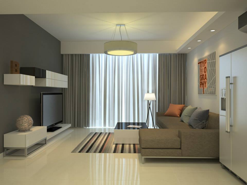 Phòng khách sử dụng màu trung tính tối giản, gọn gàng thiết kế bởi nội thất IP