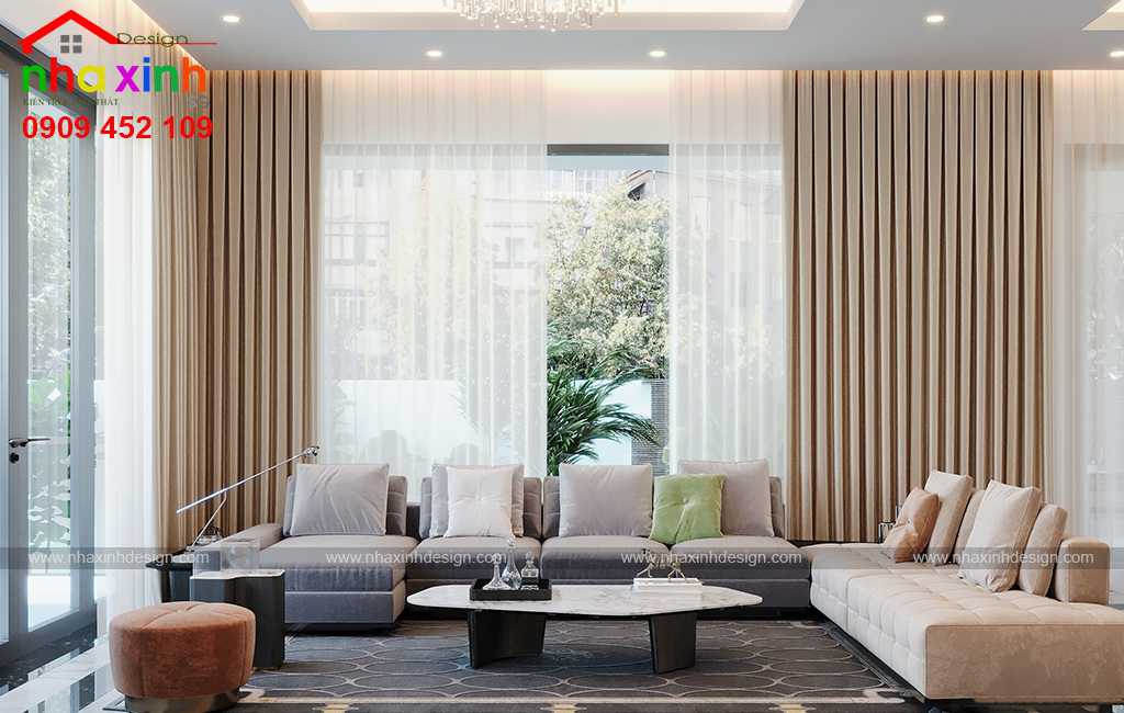 Phòng khách hiện đại thực hiện bởi công ty thiết kế nội thất đẹp nổi tiếng tại TPHCM