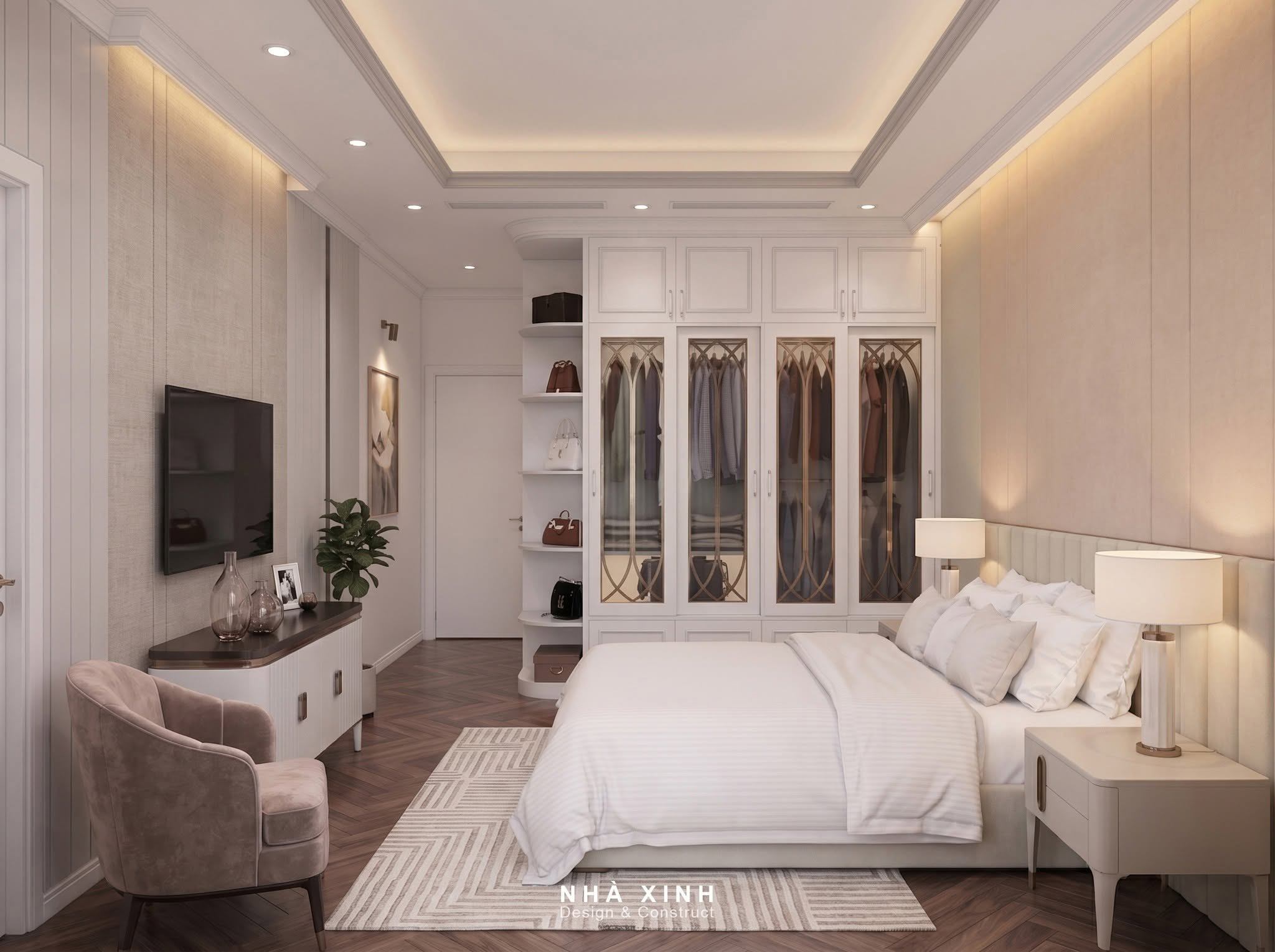 thiết kế nội thất phòng ngủ hiện đại biệt thự nam thông