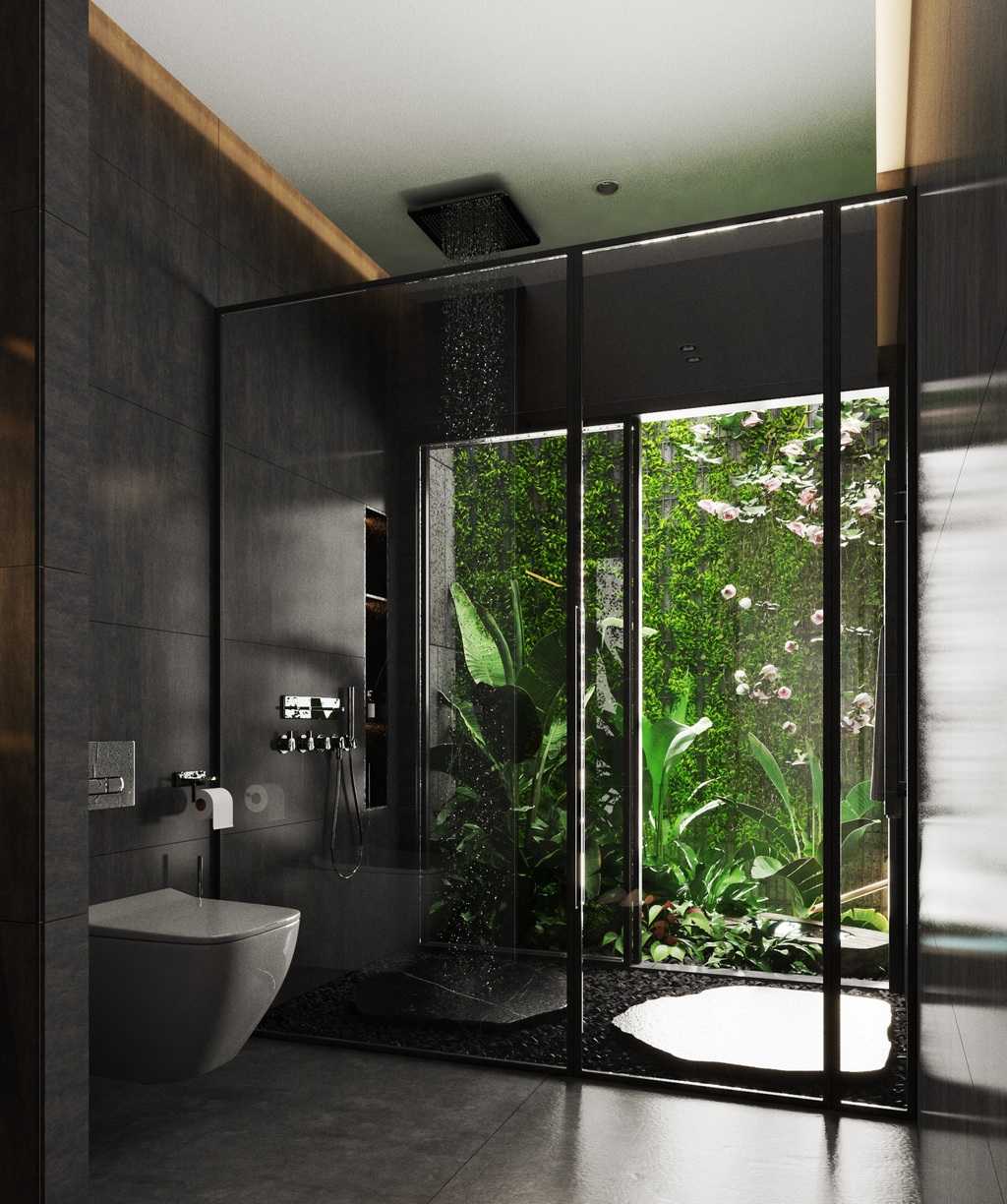 Không gian phòng tắm thiết kế độc đáo như hòa mình với thiên nhiên
