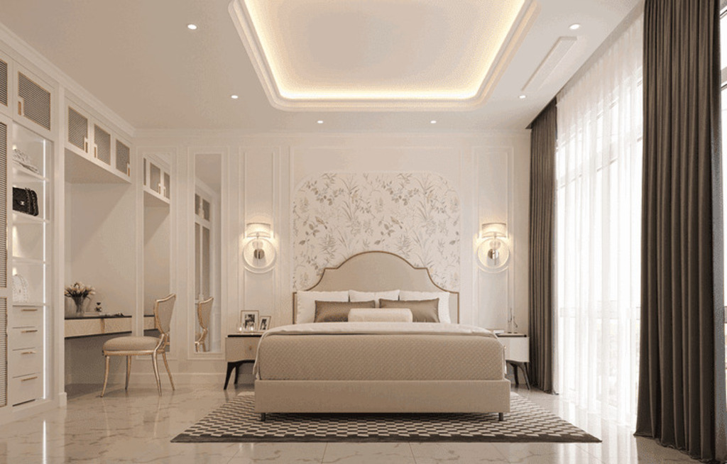 Phòng ngủ nhà 4 tầng tân cổ điển với nội thất sang trọng, tinh tế và tiện nghi – View 1