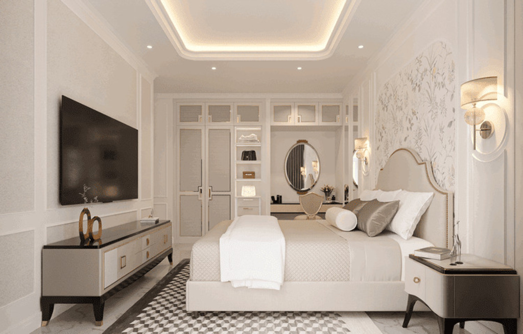 Phòng ngủ nhà 4 tầng tân cổ điển với nội thất sang trọng, tinh tế và tiện nghi – View 2