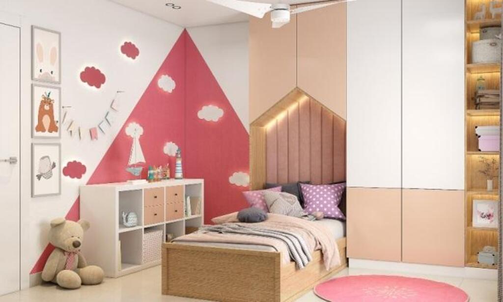 Phòng ngủ 3 dành bé gái với tone hồng dễ thương và nội thất tiện nghi