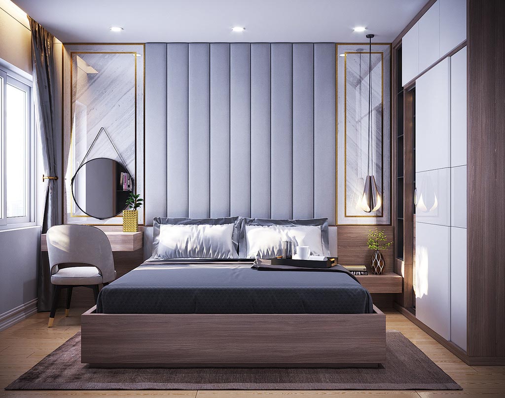 Nội thất phòng ngủ tối giản với tone màu nhẹ nhàng