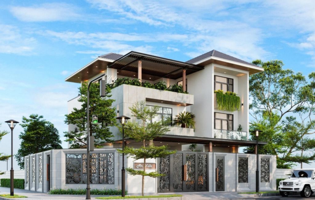 Vẻ đẹp thanh thoát của mẫu biệt thự phố 2 mặt tiền mái Thái hiện đại