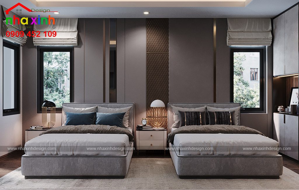 Phòng ngủ đôi thiết kế đối xứng phong cách tân cổ điển tận dụng tối đa nguồn sáng tự nhiên