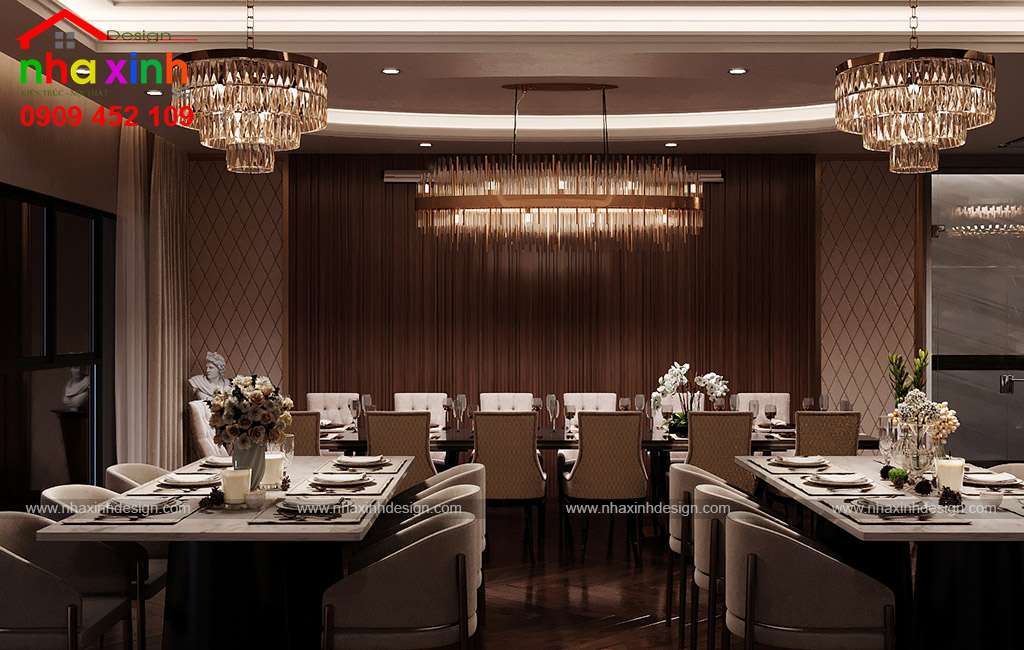 Phòng ăn được thiết kế với diện tích lớn phù hợp cho cả đại gia đình