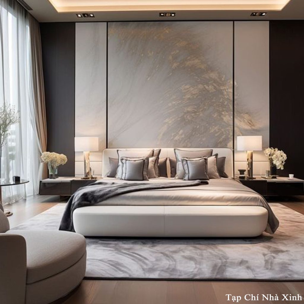 Phòng ngủ được thiết kế hài hòa với phong cách hiện đại