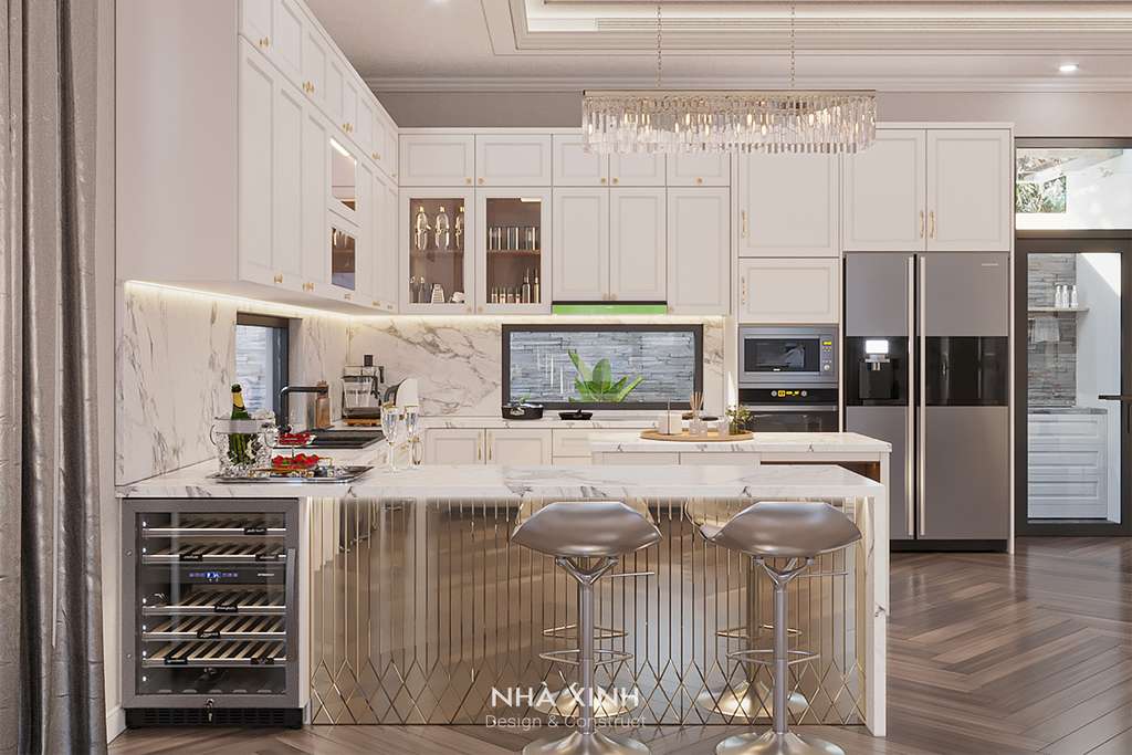 Ý tưởng thiết kế nội thất phòng bếp cho mẫu biệt thự 2 tầng hiện đại