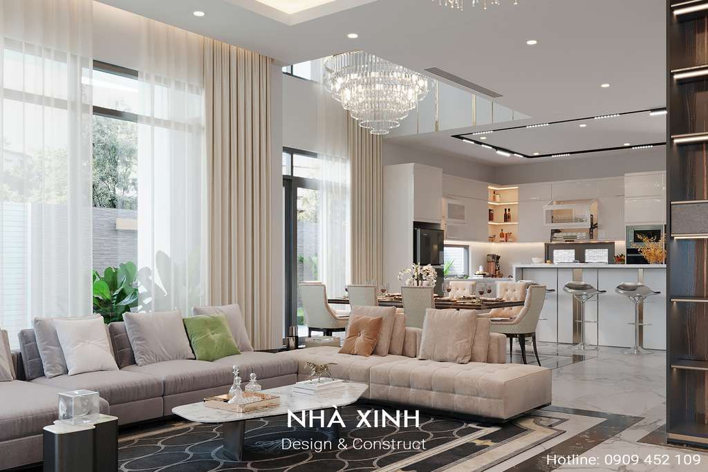 Ý tưởng thiết kế nội thất phòng khách cho mẫu biệt thự 2 tầng hiện đại